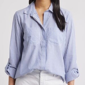 beachlunchlounge Blue and White Striped Button Down Shirt, Size XS
